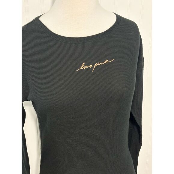 PINK Victoria's Secret Women's Love Pink Thermal Knitted Top Black‎ Size XS - Picture 4 of 10